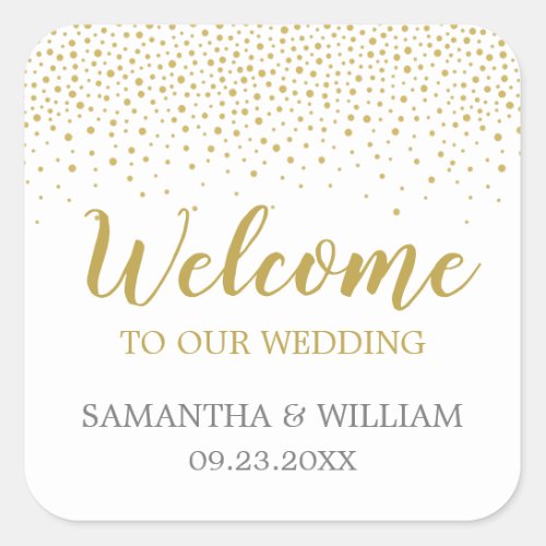 Modern Elegant Gold Confetti Wedding Welcome Bag Square Sticker