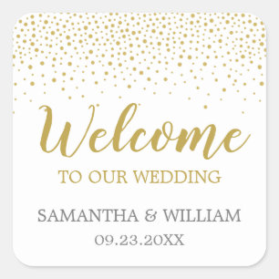 Modern Elegant Gold Confetti Wedding Welcome Bag Square Sticker
