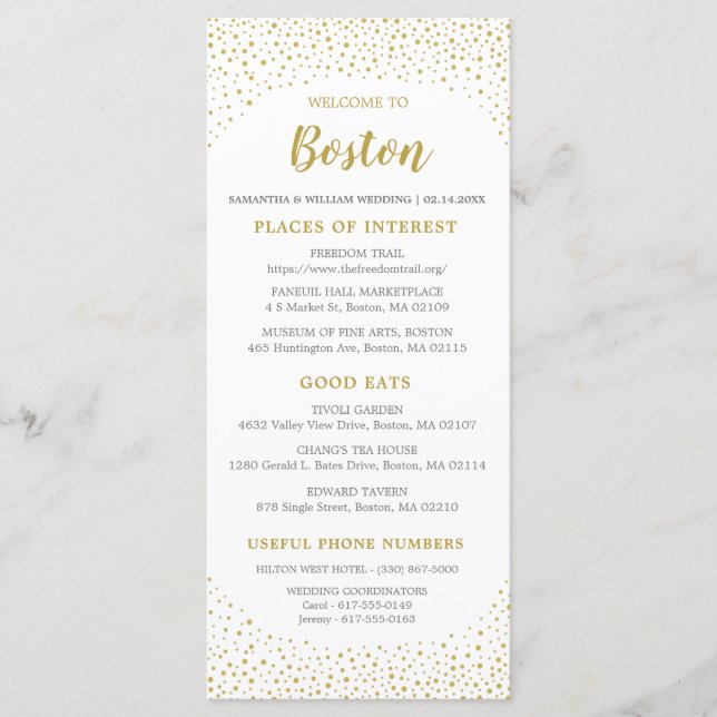 Modern Elegant Gold Confetti Wedding Welcome Note Program (Front)