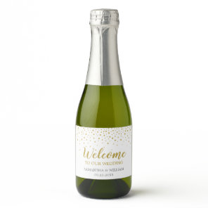 Modern Elegant Gold Confetti Wedding Welcome Sparkling Wine Label