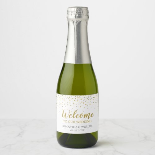 Modern Elegant Gold Confetti Wedding Welcome Sparkling Wine Label