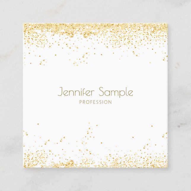 Modern Elegant Gold Confetti White Template Luxury Square Business Card (Front)