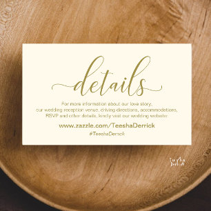 Modern Elegant Gold Cream Script Wedding Website Enclosure Card