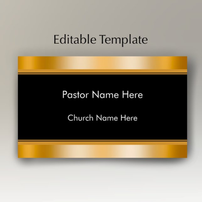 Modern Elegant Gold Custom Text Church Pastor  Business Card (Add your name and custom text to this stylish faux gold and black business card template.
)