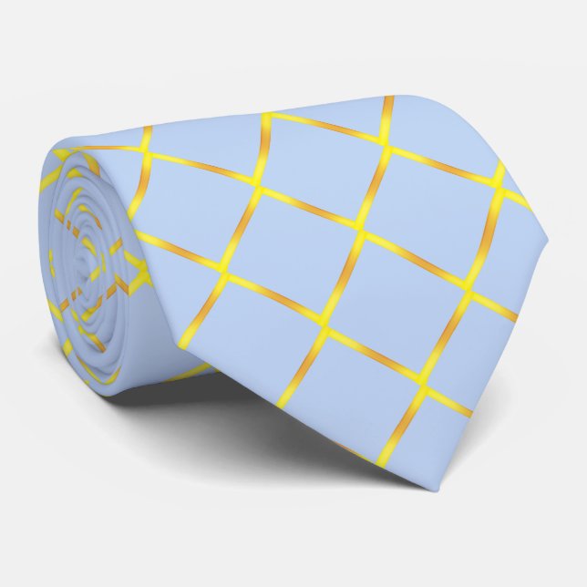 Modern Elegant Gold Diamond Pattern on Light Blue Neck Tie (Rolled)