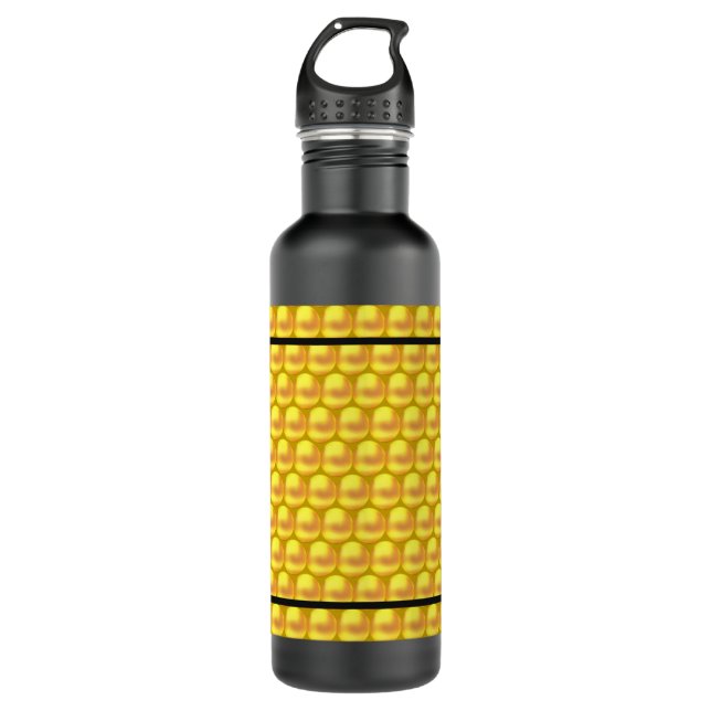 Modern Elegant Gold Dots & Black Stripes Stainless Steel Water Bottle (Front)