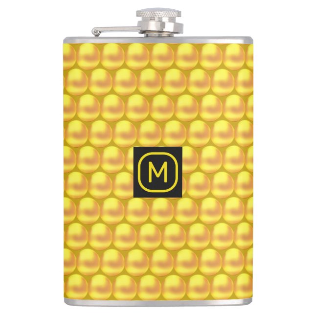 Modern Elegant Gold Dots & Monogram Flask (Front)