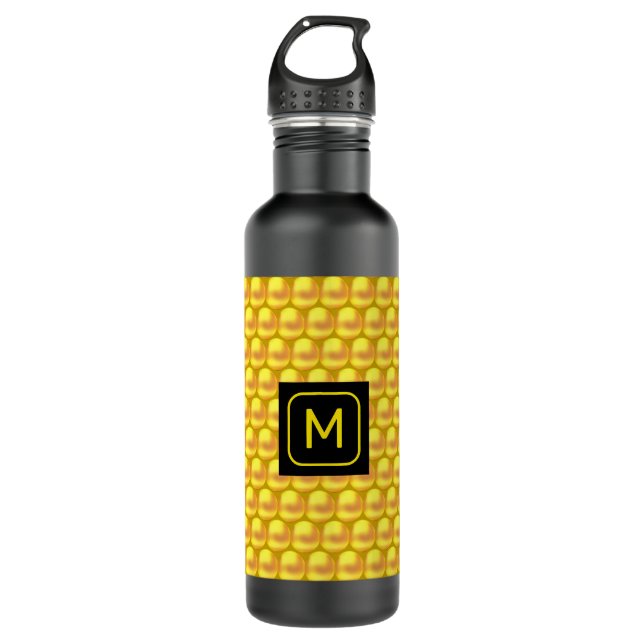 Modern Elegant Gold Dots & Monogram Stainless Steel Water Bottle (Front)