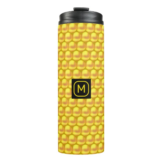 Modern Elegant Gold Dots & Monogram Thermal Tumbler (Front)