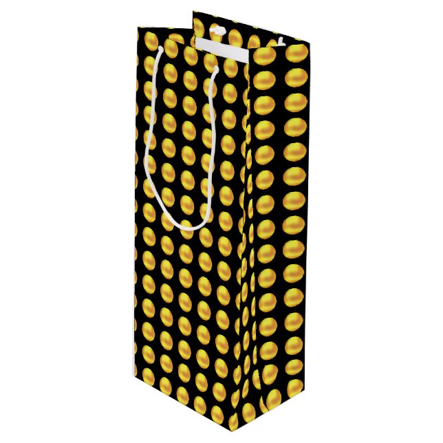 Modern Elegant Gold Dots on Black Wine Gift Bag (Front Angled)
