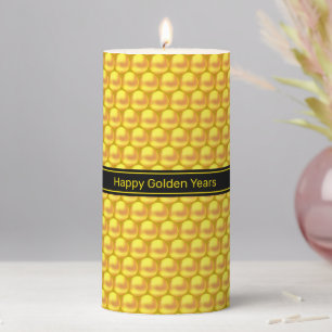 Modern Elegant Gold Dots & Text Pillar Candle