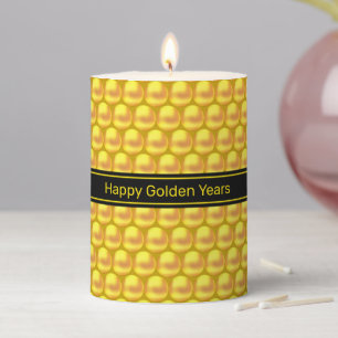 Modern Elegant Gold Dots & Text Pillar Candle