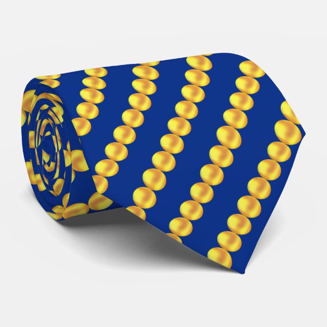 Modern Elegant Gold Dotted Stripes on Blue Neck Tie (Rolled)