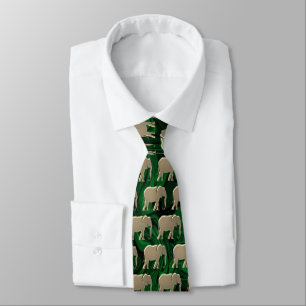 Modern Elegant Gold Elephant Pattern Emerald Green Neck Tie