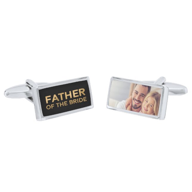 Modern Elegant Gold Father Bride Photo Wedding  Cu Cufflinks (Angled)
