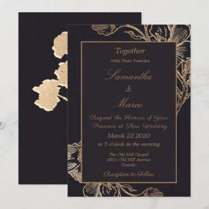Modern Elegant Gold Faux Metal Floral Wedding Invitation