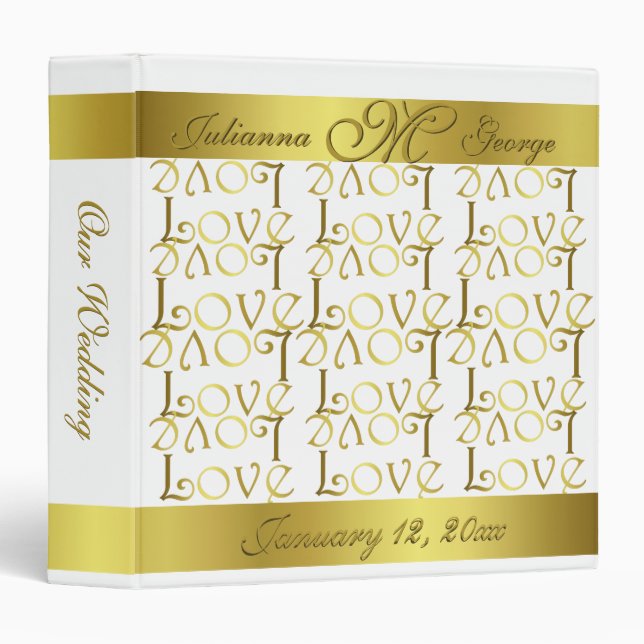 Modern Elegant Gold Foil LOVE Text Design Wedding 3 Ring Binder (Front/Spine)