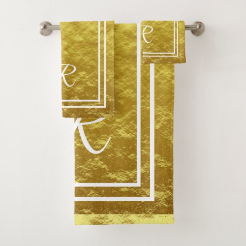Modern Elegant Gold Foil Monogram Script Bath Towel Set