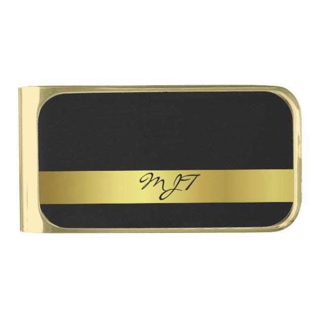 Modern Elegant Gold Foil Monogrammed Finish Money Clip (Front)