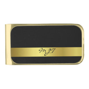Modern Elegant Gold Foil Monogrammed Gold Finish Money Clip