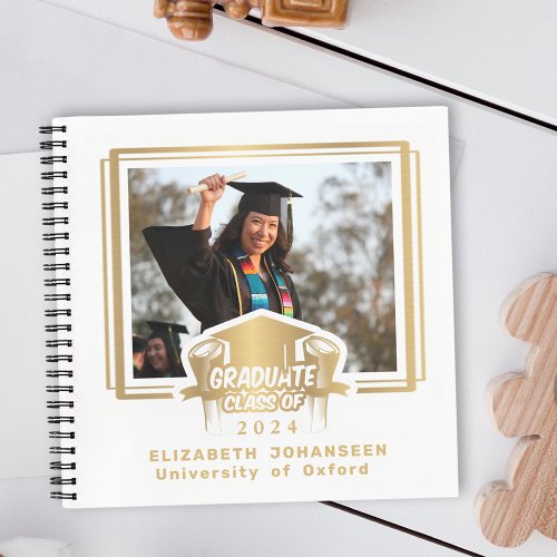 Modern Elegant Gold Foil Photo Graduation Guest  Notebook