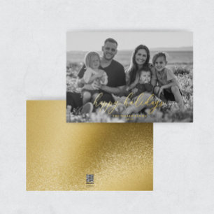 Modern Elegant Gold Foil Photo Happy Holidays Card