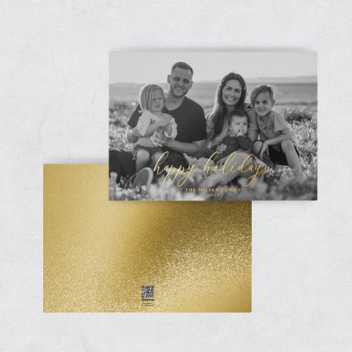 Modern Elegant Gold Foil Photo Happy Holidays Card