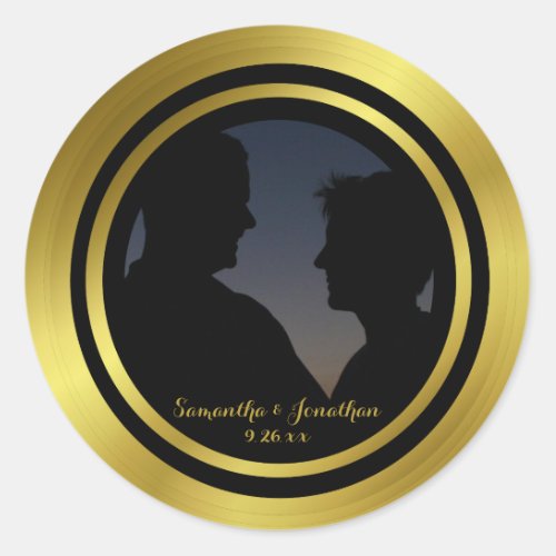 Modern Elegant Gold Foil Photo Wedding Engagement Classic Round Sticker