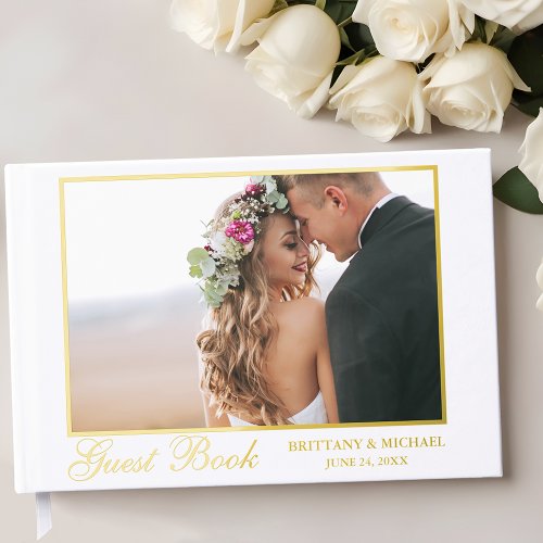 Modern Elegant Gold Foil Photo Wedding Guest Book