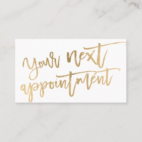 Modern elegant gold foil script typography white appointment card