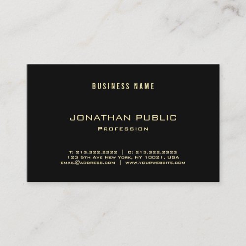 Modern Elegant Gold Font Text Black Plain Luxury Business Card