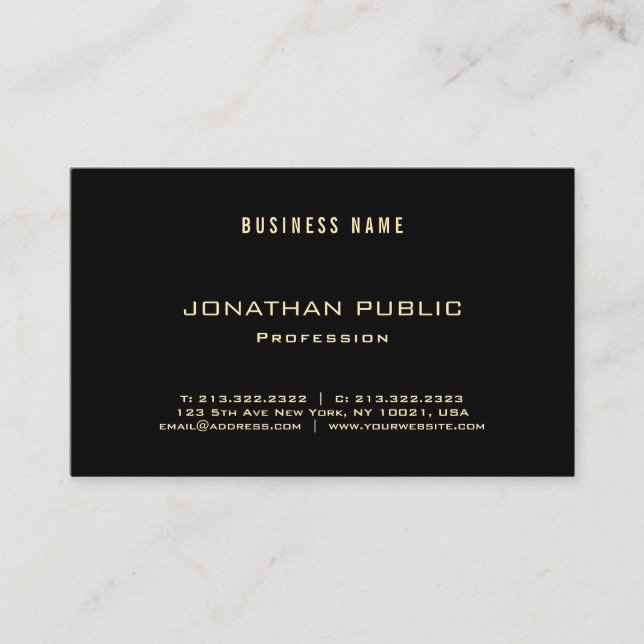 Modern Elegant Gold Font Text Black Plain Luxury Business Card (Front)