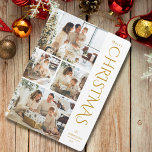 Modern Elegant Gold Four Photo Collage Christmas  Holiday Card<br><div class="desc">Send holiday greetings to your loved ones and share the highlights of your life this year with these elegant 4 photo collage Christmas cards! Design features four photo templates on the left of the card, with modern typography on the right, reading "Merry Christmas." Easy to customize photos and text. Happy...</div>