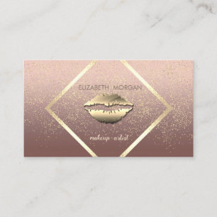 Modern Elegant ,Gold Frame,Confetti, Lips Business Card