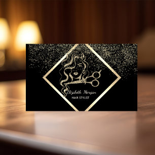 Modern Elegant Gold Frame Confetti,Scissors Hair Business Card