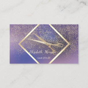 Modern Elegant Gold Frame,Confetti,Scissors Purple Business Card