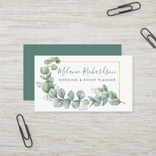 Modern Elegant Gold Frame Eucalyptus Leaves Business Card