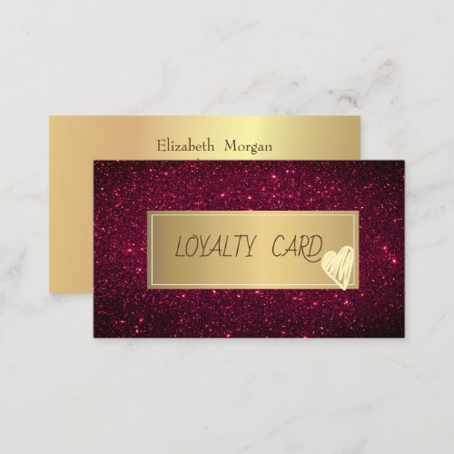 Modern Elegant Gold Frame Hearts Red Glitter Loyalty Card