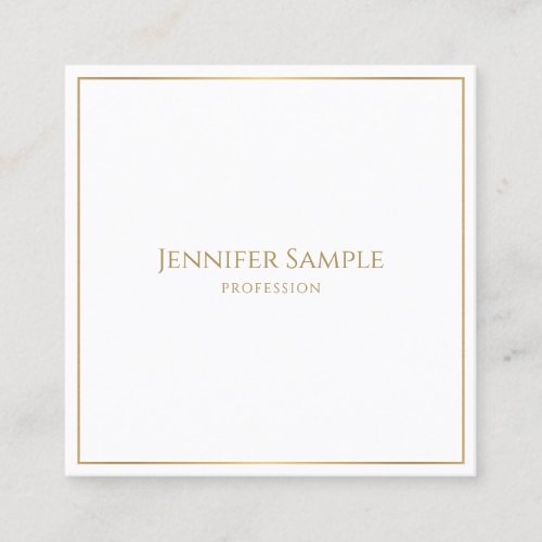 Modern Elegant Gold Frame Text White Template Square Business Card