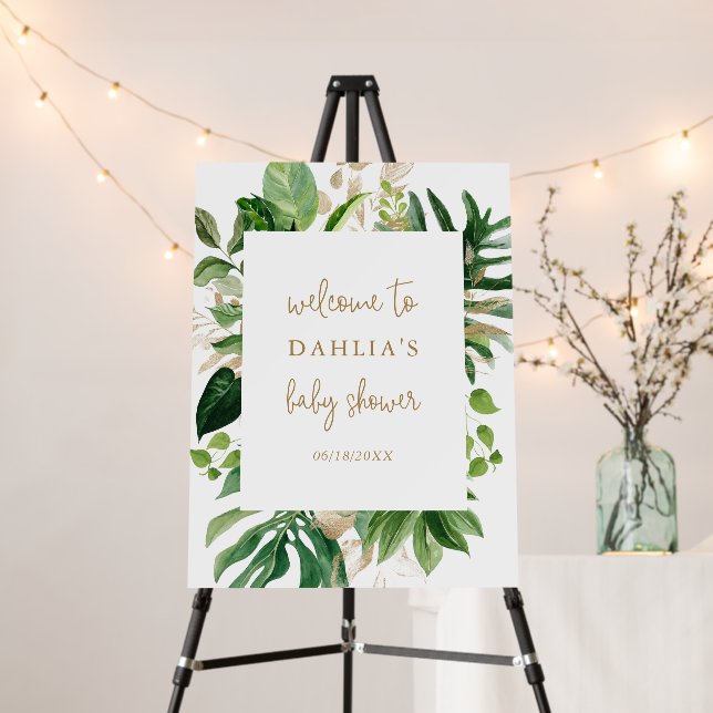 Modern Elegant Gold Geometric Tropical Baby Shower Foam Board (In Situ (Stand))