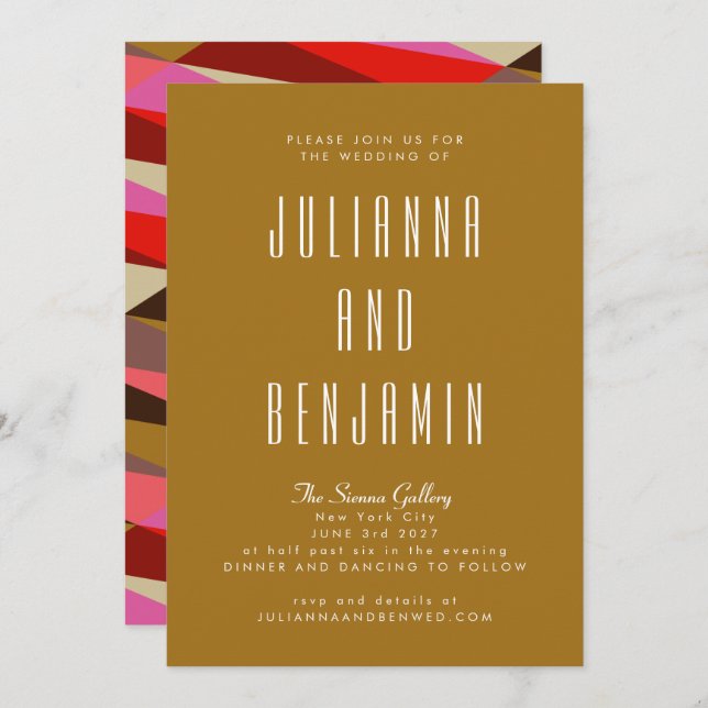 Modern Elegant Gold Geometric Wedding Invitation (Front/Back)