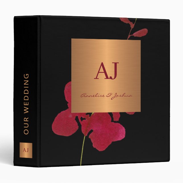 Modern elegant gold glam bride groom wedding album 3 ring binder (Front/Spine)