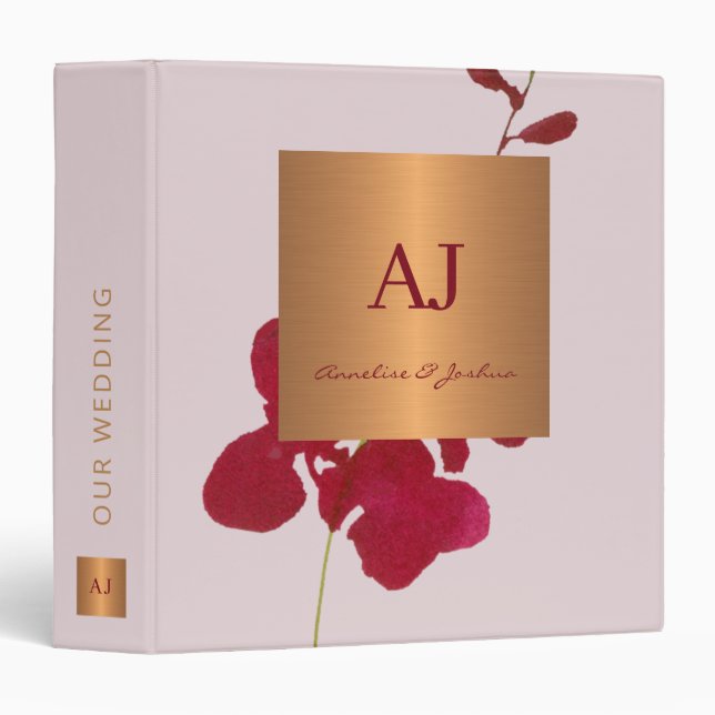 Modern elegant gold glam bride groom wedding album 3 ring binder (Front/Spine)