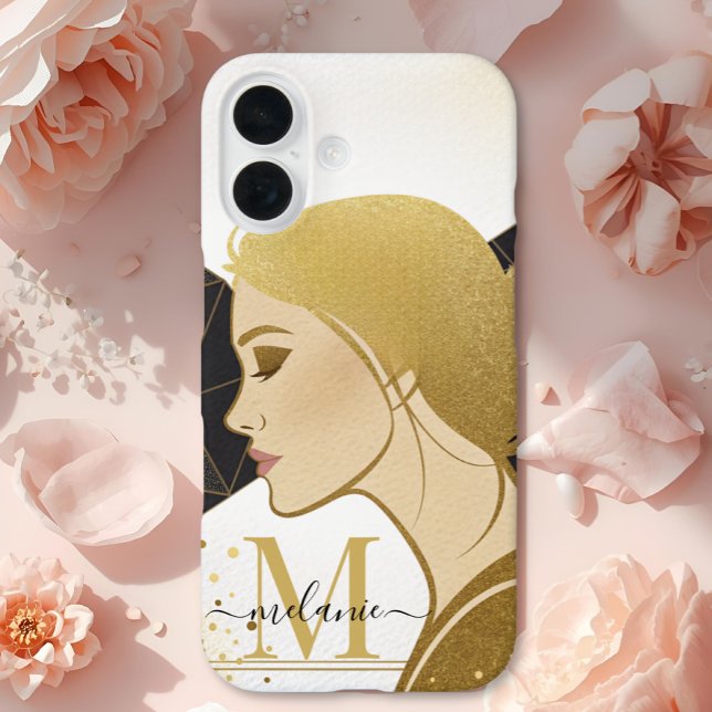 Modern Elegant Gold Glitter Black Monogram  Case-Mate iPhone Case (Creator Uploaded)