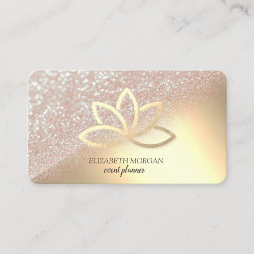 Modern Elegant Gold Glitter Bokeh Ombre Gold Lotus Business Card