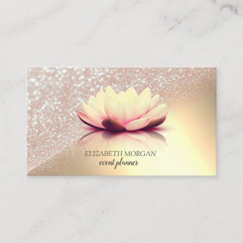 Modern Elegant Gold Glitter Bokeh Ombre Lotus Business Card