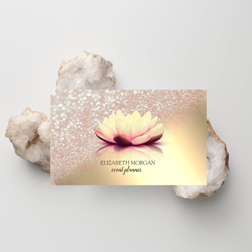 Modern Elegant Gold Glitter Bokeh Ombre Lotus Business Card