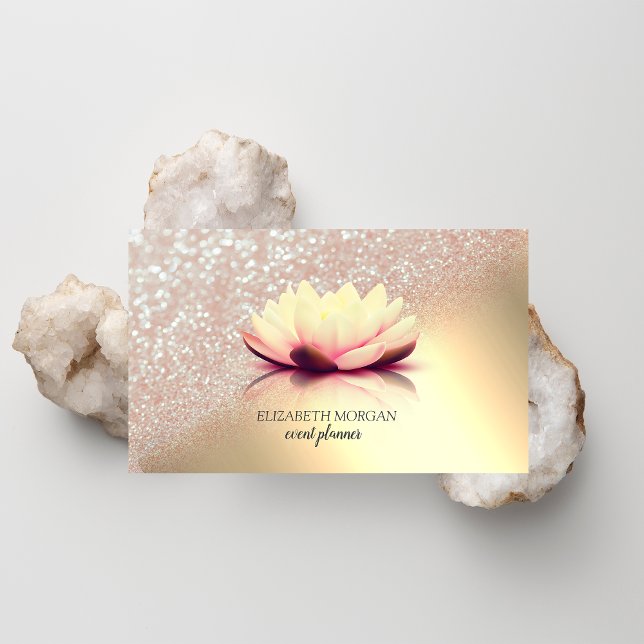 Modern Elegant Gold Glitter Bokeh Ombre Lotus Business Card (Creator Uploaded)