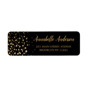 Modern Elegant Gold Glitter Confetti Script Black Label