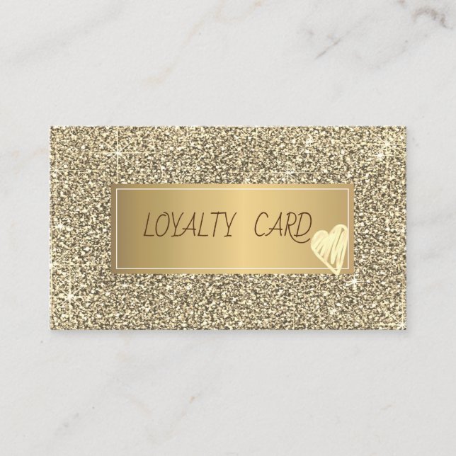 Modern Elegant Gold Glitter,Frame, Gold Hearts Loyalty Card (Front)